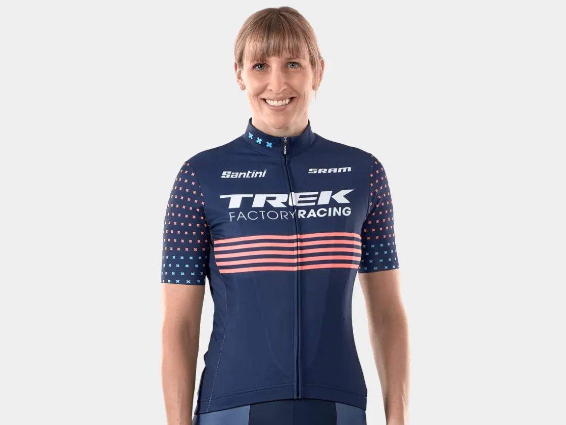 Trek Bikes Santini Trek Factory Racing Women's CX Team Replica Cycling Jersey Dark Blue/Radioactive Coral Outlet